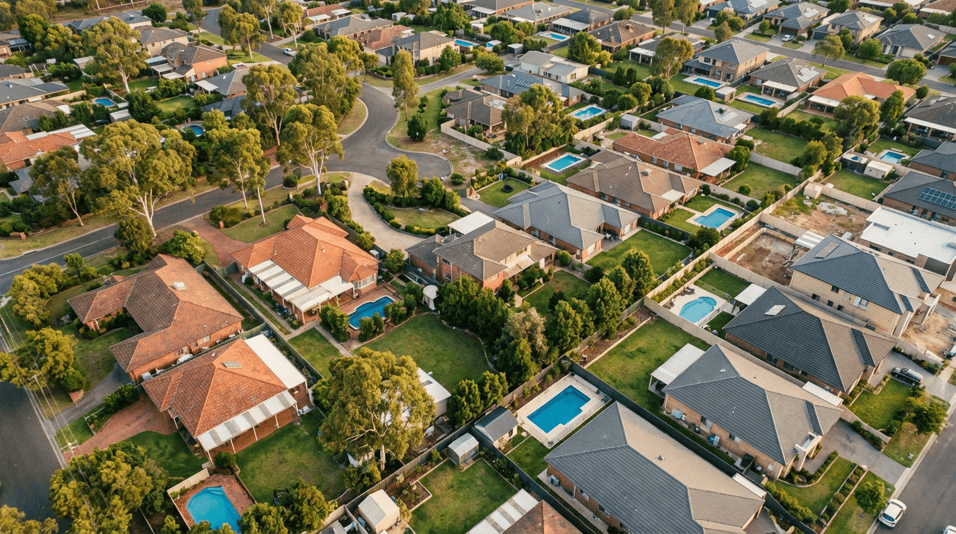 Aerial view of a suburban property area used to explain planning pathways